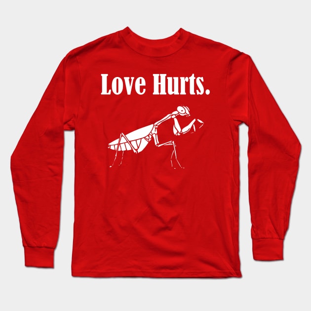 Love Hurts, Funny Praying Mantis Retro Vintage Ringer Long Sleeve T-Shirt by Tees Bondano